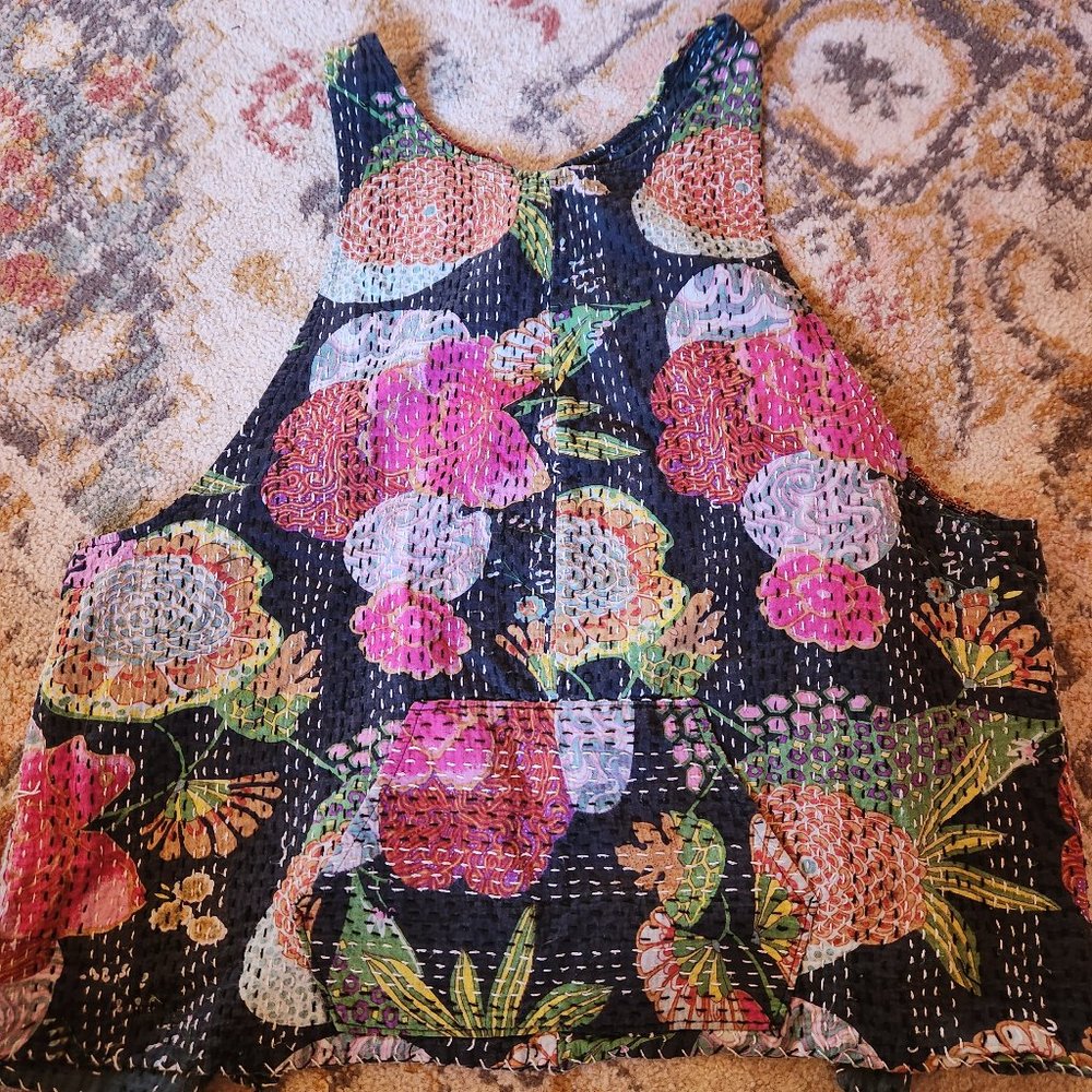 Mountain Girl Clothing | Kantha Tank Top | Black Open Back Floral